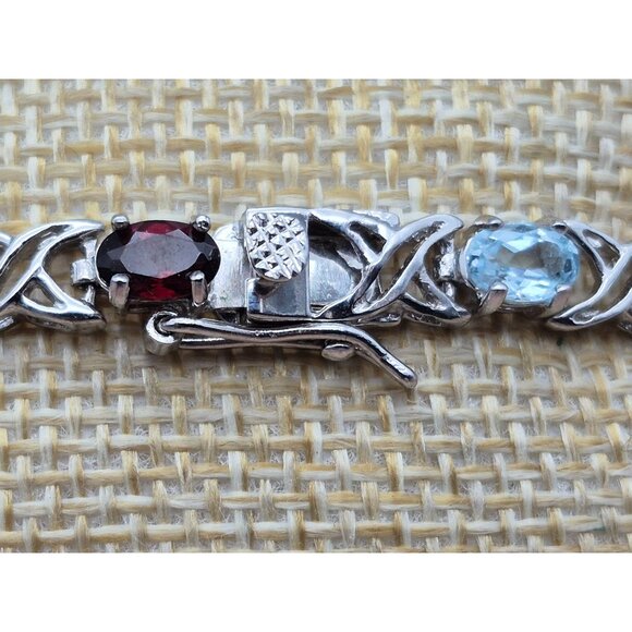 925 Sterling Silver Gemstone Tennis Bracelet Garnet, Amethyst, Citrine, Peridot - Picture 7 of 12